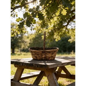 Vintage Wicker Gathering Basket Black Interior Farmhouse Rustic 15x8.75 x 15